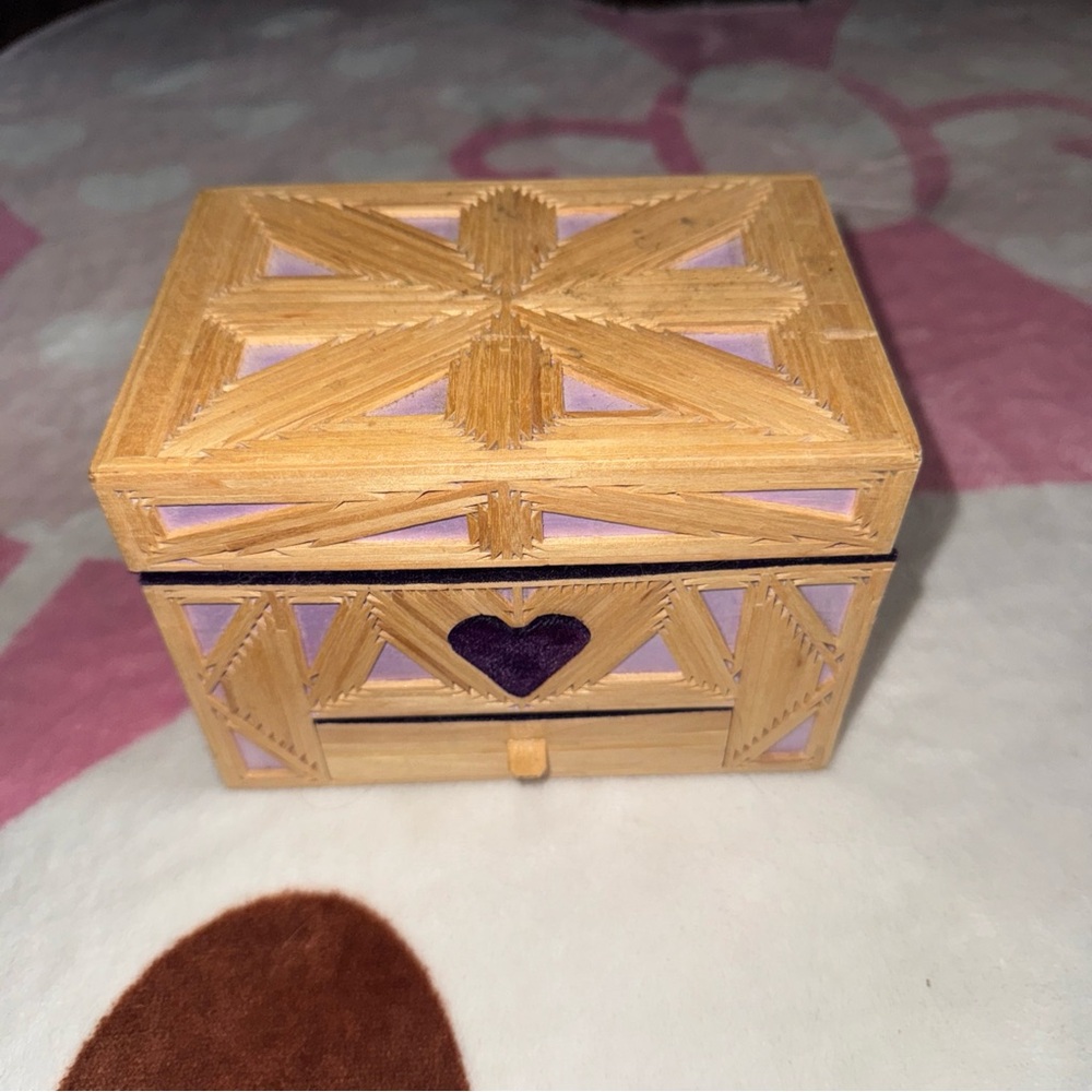 Handcrafted Wooden Jewelry Box with Purple Accents